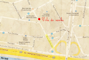 Carte pour se rendre à la vila do samba à São Paulo